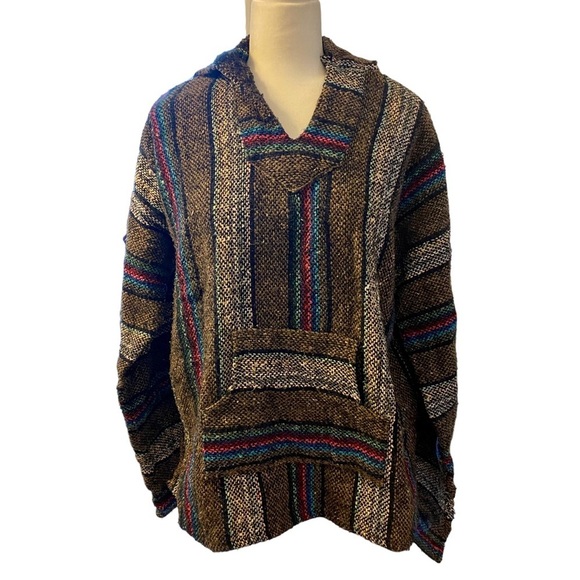 Vintage 1990s Centro Cobijero De Mexico Rasta Blanket Knit Hoodie‎ - Picture 1 of 10